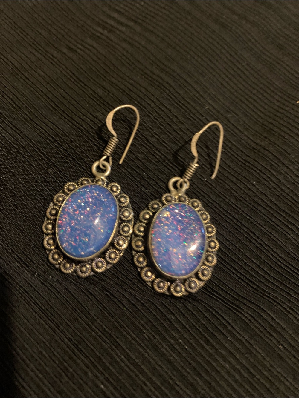 Blue Opal Oval Dangle Earrings for Women